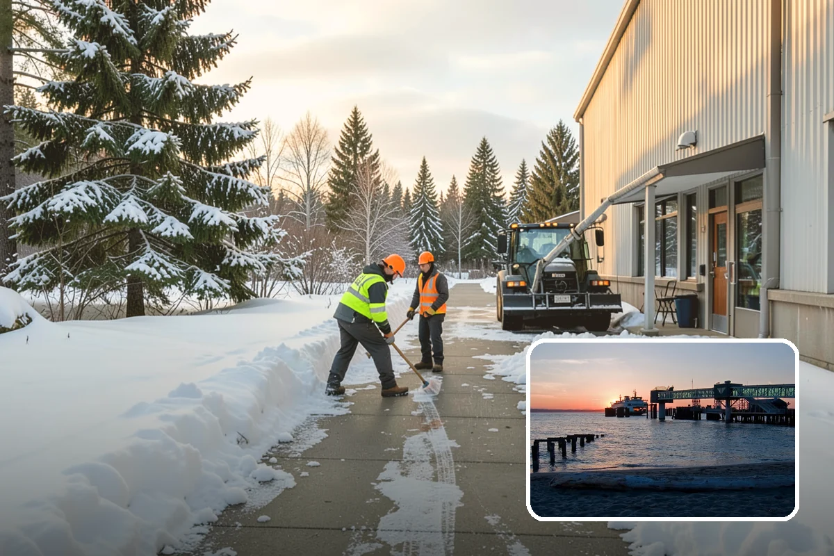 Senior Living Community Parking Lot Snow Removal in Edmonds, Snohomish County, WA - Residents and visitors cross cleared, deiced surfaces to reduce falls