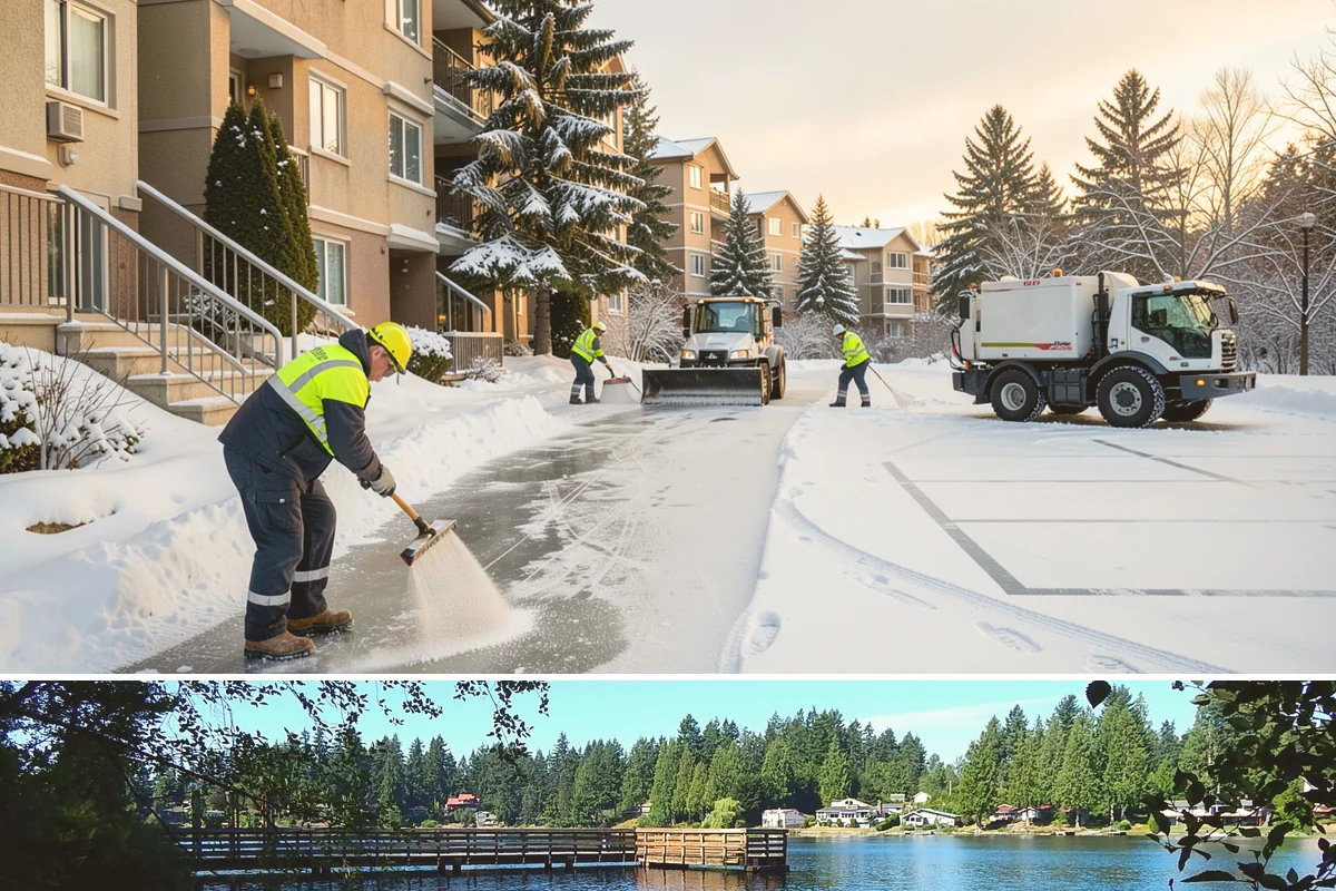 Senior Living Community Parking Lot Snow Removal in Federal Way, King County, WA - Senior living lots in the Puget Sound region need the most careful service from December through February, when freeze-thaw ice...