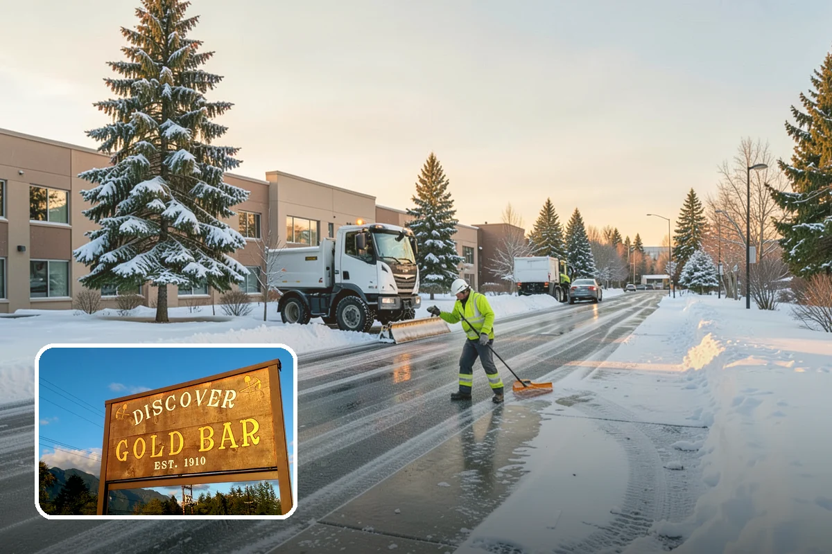 Senior Living Community Parking Lot Snow Removal in Gold Bar, Snohomish County, WA - Residents and visitors cross cleared, deiced surfaces to reduce falls