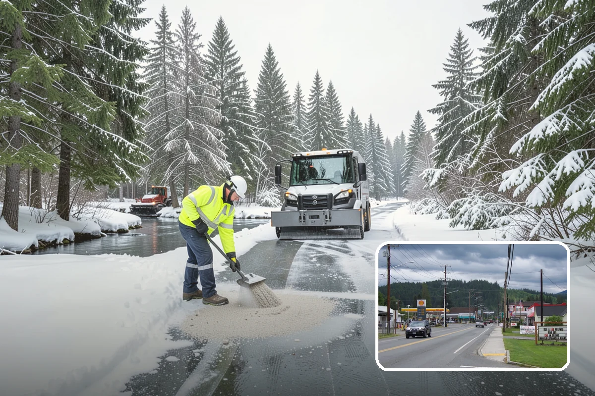 Senior Living Community Parking Lot Snow Removal in Granite Falls, Snohomish County, WA - Residents and visitors cross cleared, deiced surfaces to reduce falls