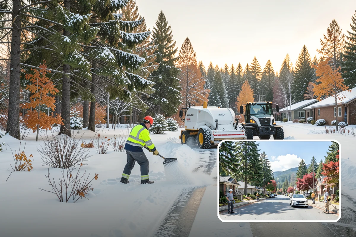 Senior Living Community Parking Lot Snow Removal in Hunts Point, King County, WA - Residents and visitors cross cleared, deiced surfaces to reduce falls
