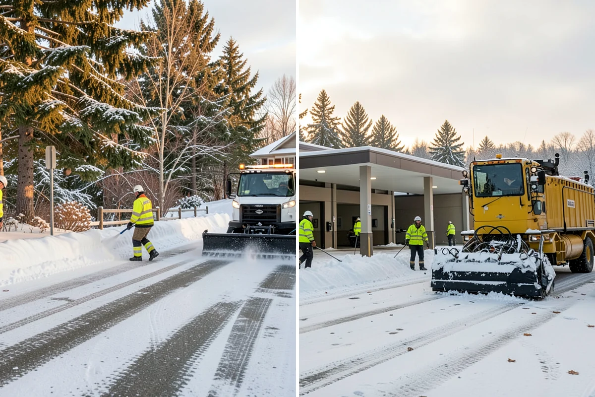 Senior Living Community Parking Lot Snow Removal in Hunts Point, King County, WA - Identify ambulance routes, ADA spaces, and covered entries with staff
