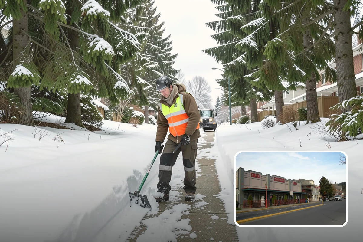 Senior Living Community Parking Lot Snow Removal in Issaquah, King County, WA - Residents and visitors cross cleared, deiced surfaces to reduce falls