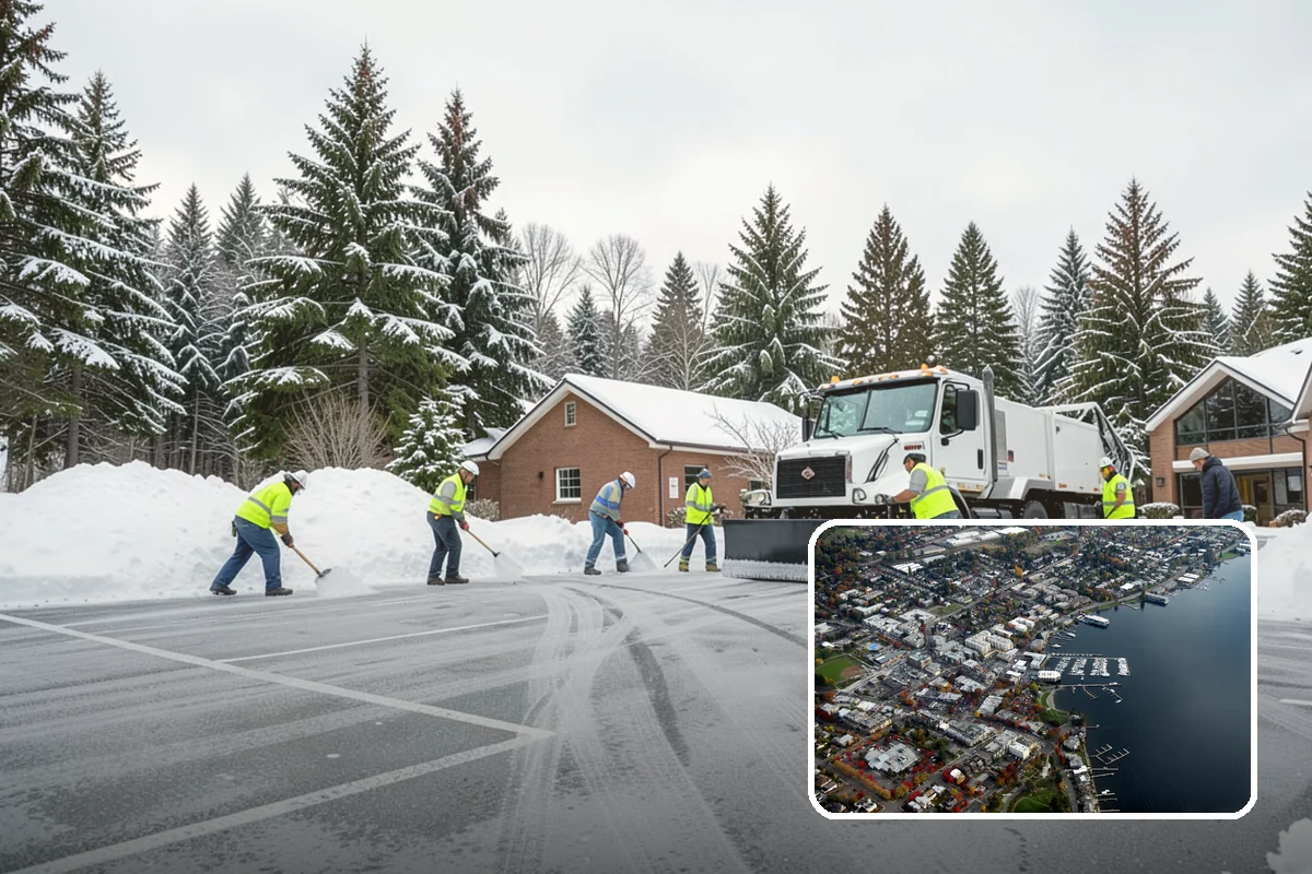 Senior Living Community Parking Lot Snow Removal in Kirkland, King County, WA - Residents and visitors cross cleared, deiced surfaces to reduce falls