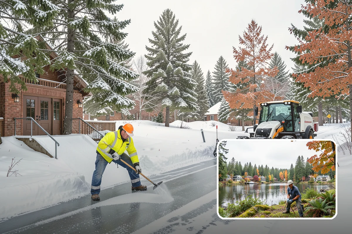 Senior Living Community Parking Lot Snow Removal in La Conner, Skagit County, WA - Residents and visitors cross cleared, deiced surfaces to reduce falls