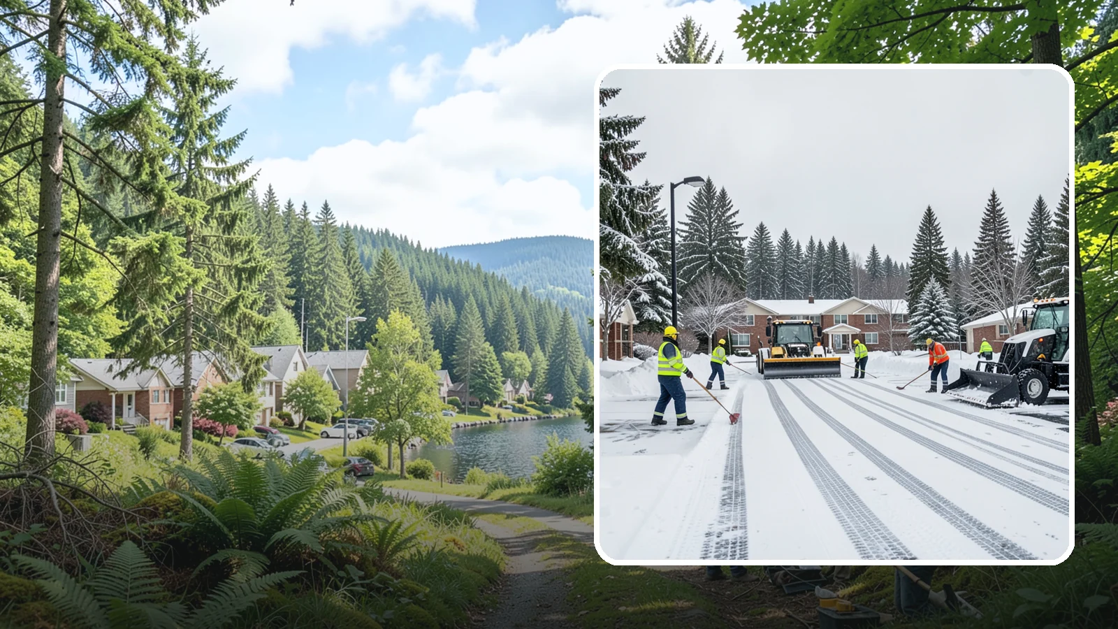 Senior Living Community Parking Lot Snow Removal in Lake Forest Park, King County, WA - We clear senior living lots with extra care for residents, visitors, and ambulances during Western Washington winters.