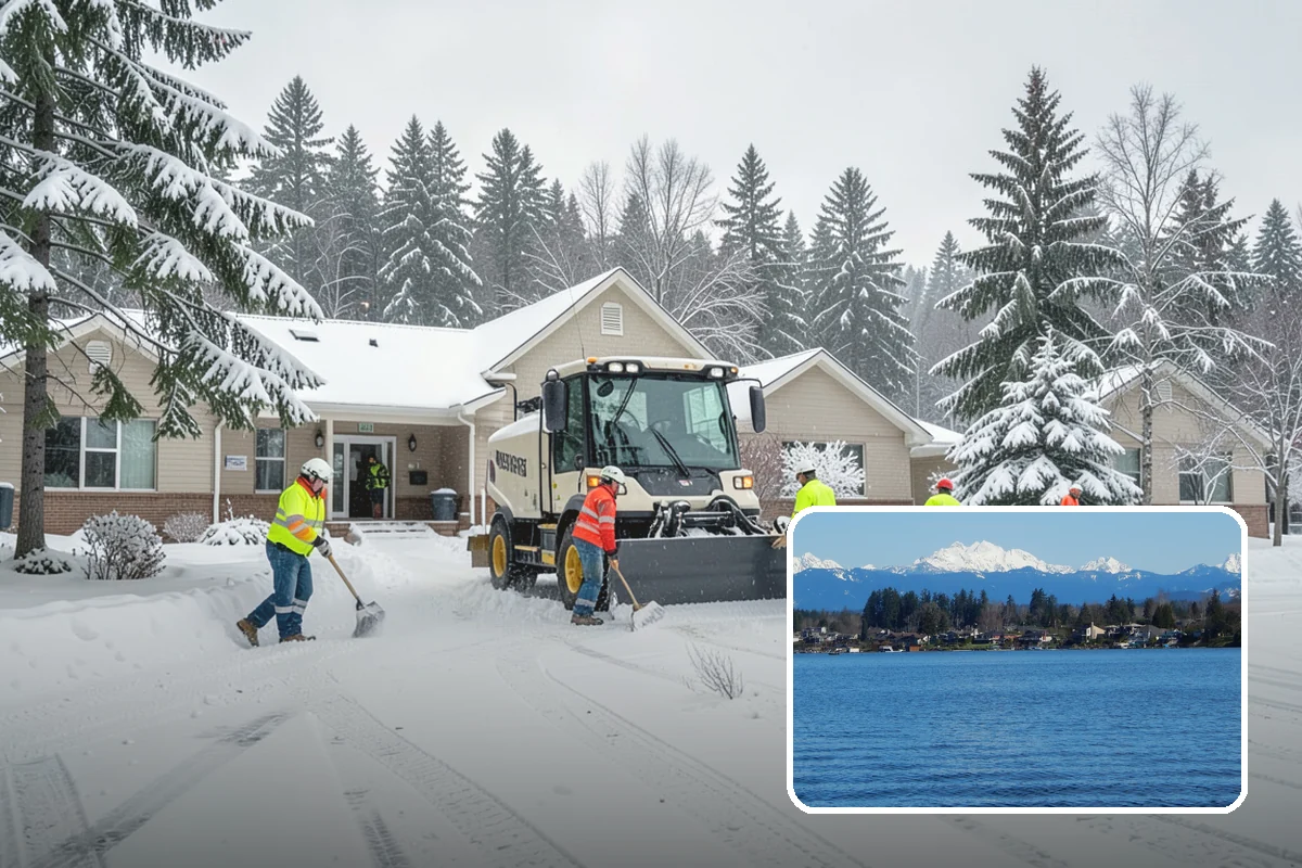 Senior Living Community Parking Lot Snow Removal in Lake Stevens, Snohomish County, WA - Residents and visitors cross cleared, deiced surfaces to reduce falls
