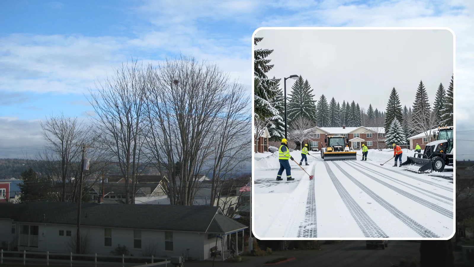 Senior Living Community Parking Lot Snow Removal in Langley, Island County, WA - We clear senior living lots with extra care for residents, visitors, and ambulances during Western Washington winters.