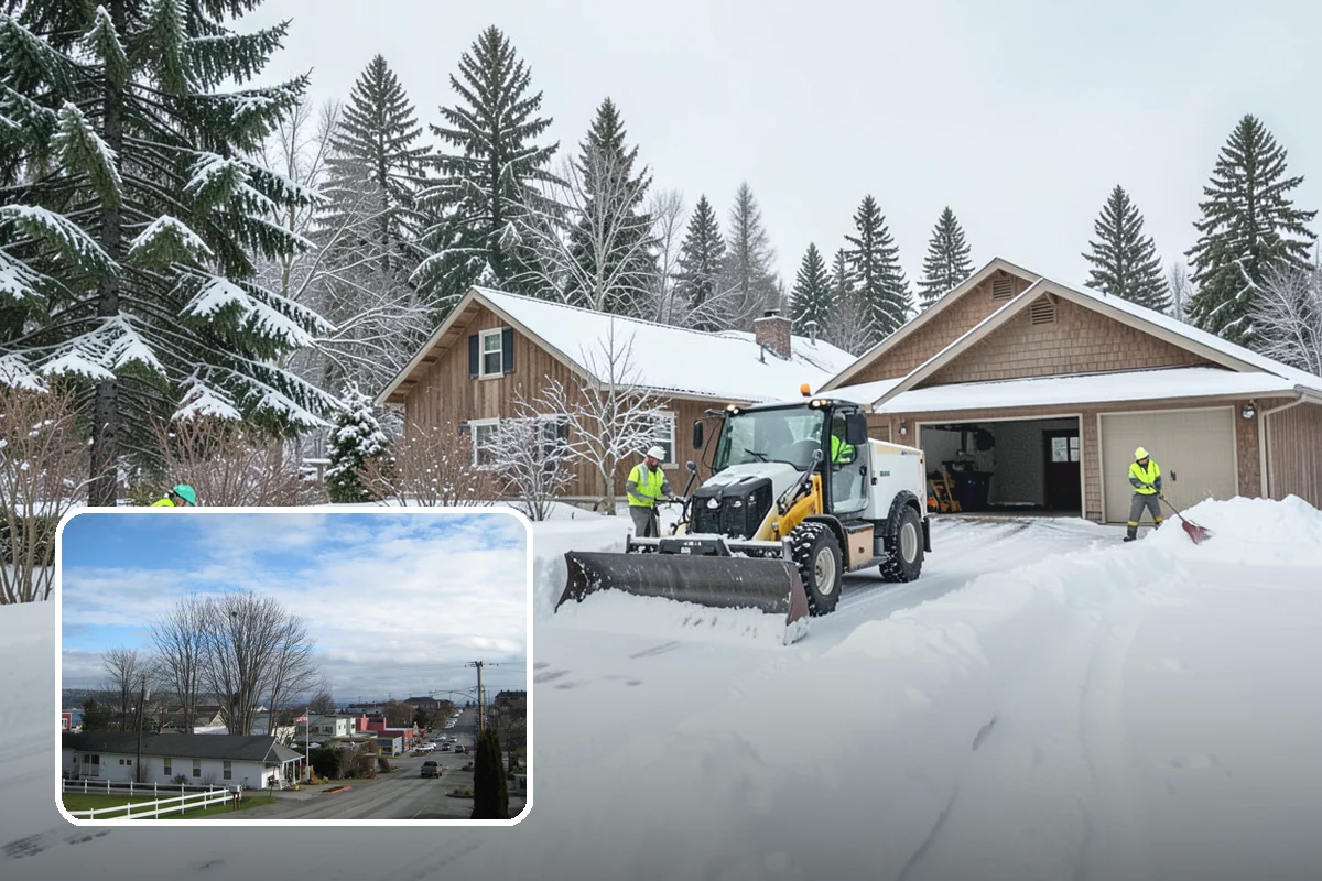 Senior Living Community Parking Lot Snow Removal in Langley, Island County, WA - Residents and visitors cross cleared, deiced surfaces to reduce falls
