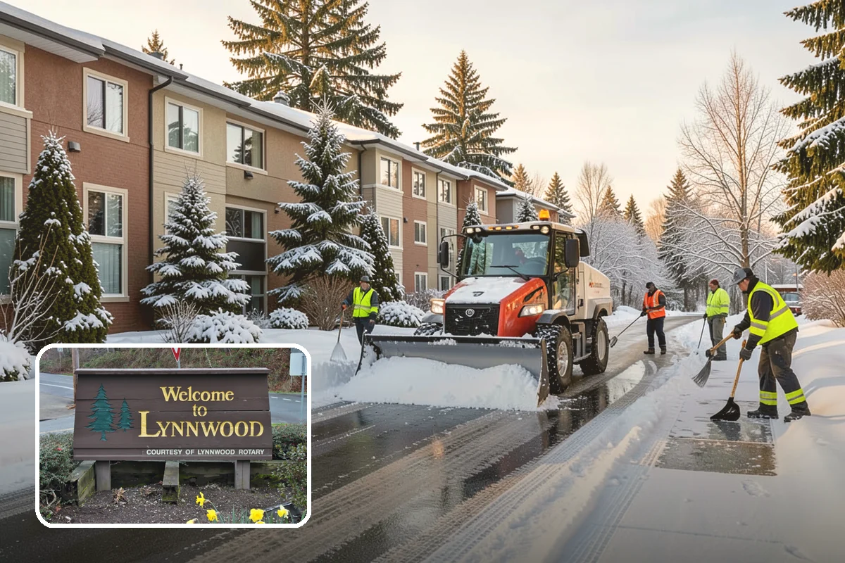 Senior Living Community Parking Lot Snow Removal in Lynnwood, Snohomish County, WA - Residents and visitors cross cleared, deiced surfaces to reduce falls