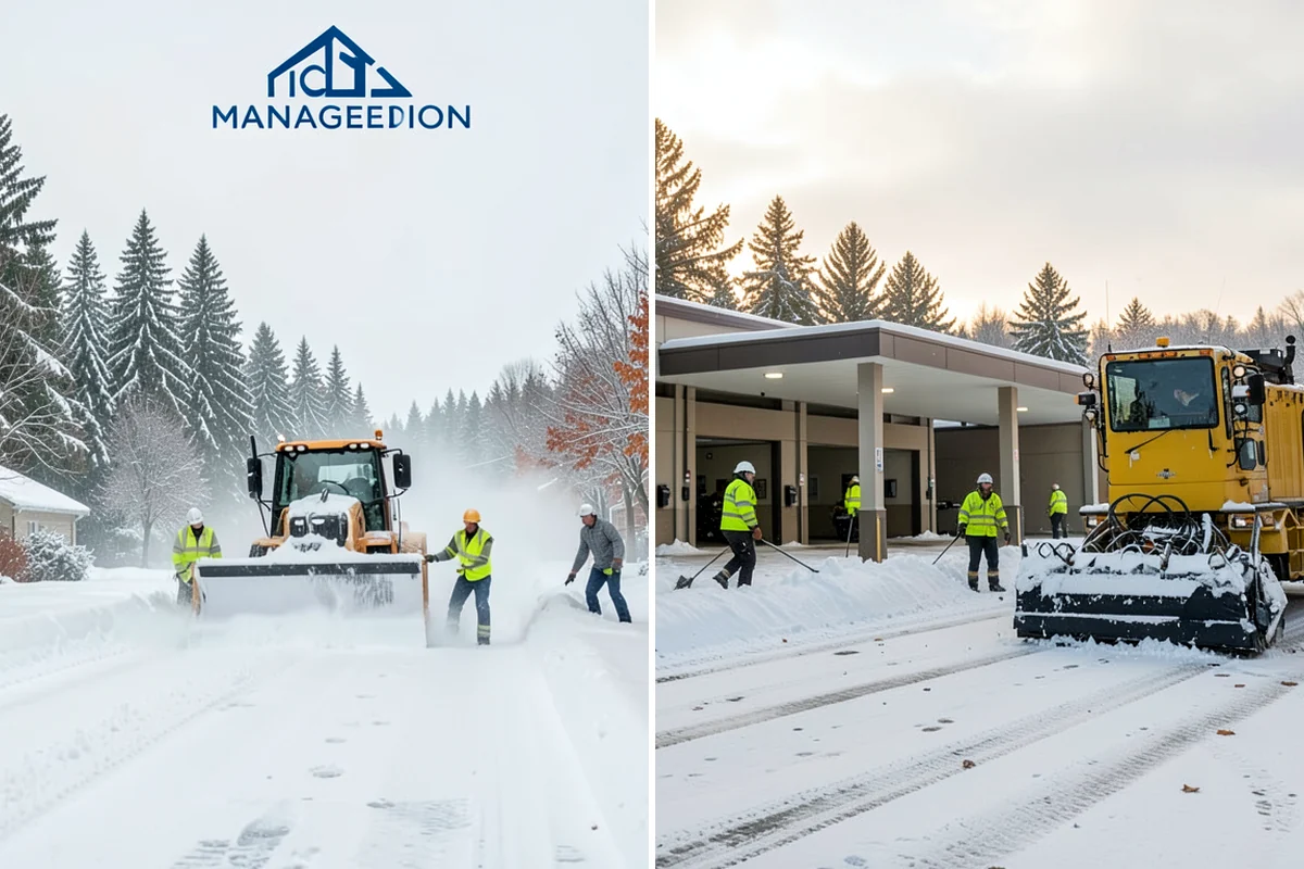 Senior Living Community Parking Lot Snow Removal in Maple Valley, King County, WA - Identify ambulance routes, ADA spaces, and covered entries with staff