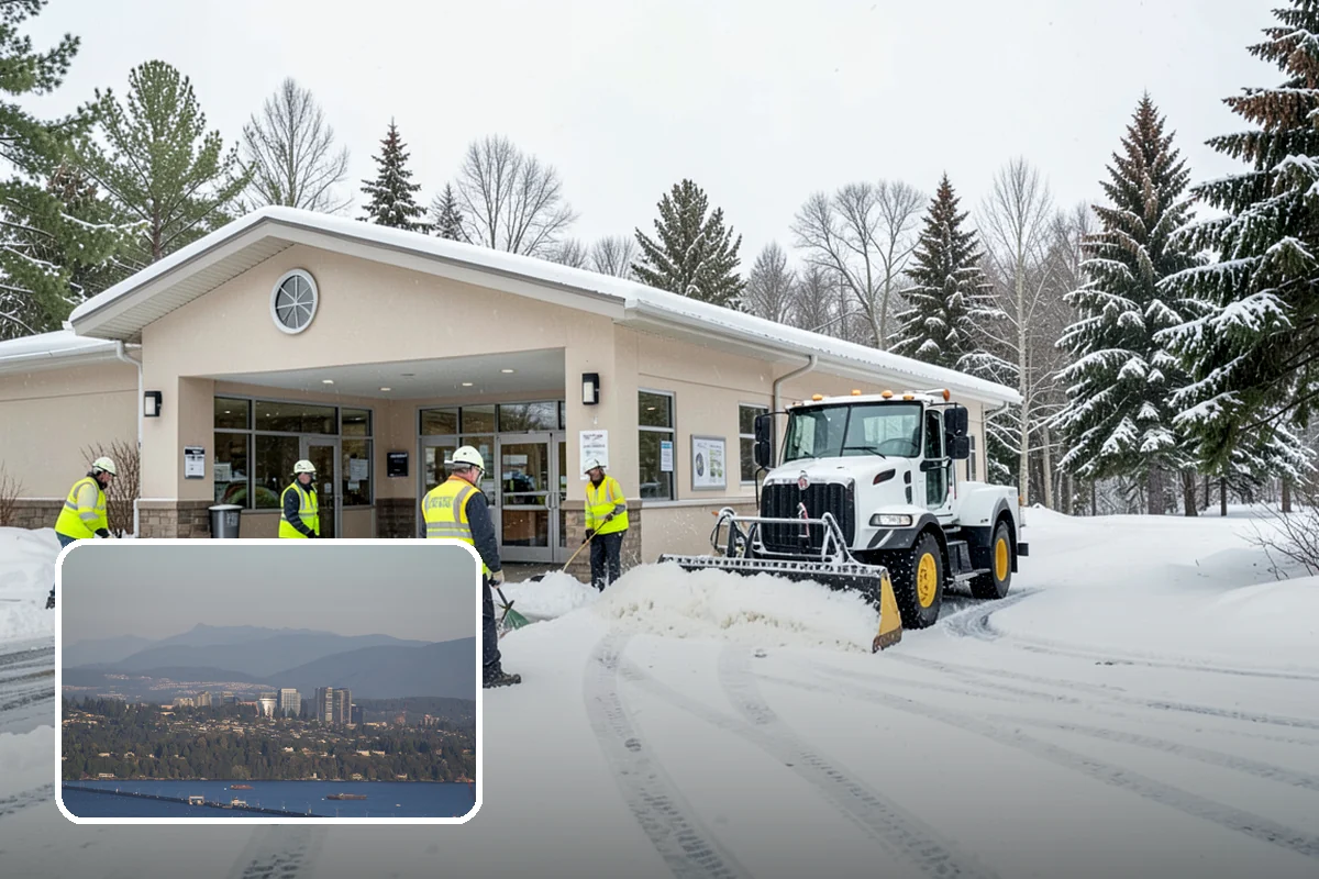 Senior Living Community Parking Lot Snow Removal in Medina, King County, WA - Residents and visitors cross cleared, deiced surfaces to reduce falls