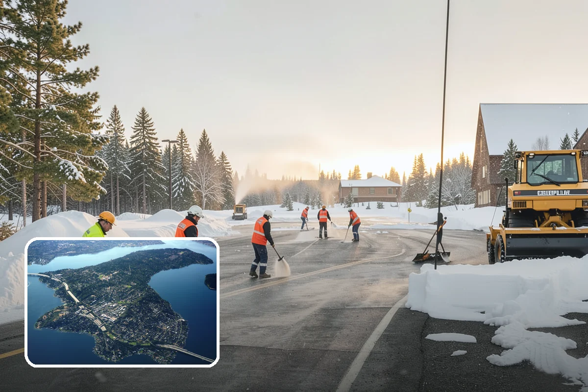 Senior Living Community Parking Lot Snow Removal in Mercer Island, King County, WA - Residents and visitors cross cleared, deiced surfaces to reduce falls