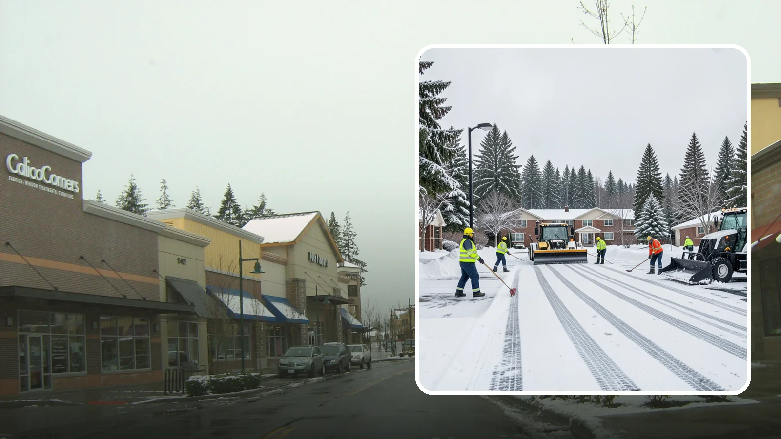 Senior Living Community Parking Lot Snow Removal in Mill Creek, Snohomish County, WA - We clear senior living lots with extra care for residents, visitors, and ambulances during Western Washington winters.