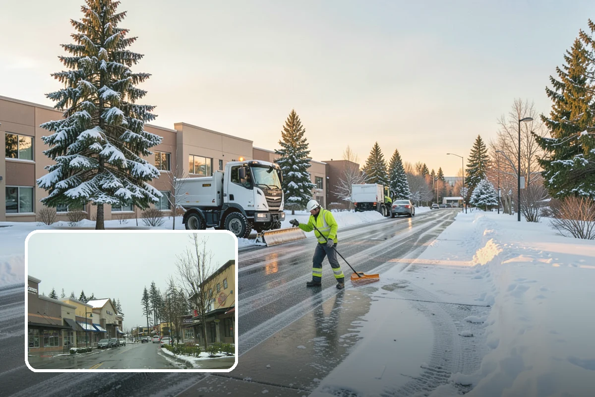 Senior Living Community Parking Lot Snow Removal in Mill Creek, Snohomish County, WA - Residents and visitors cross cleared, deiced surfaces to reduce falls