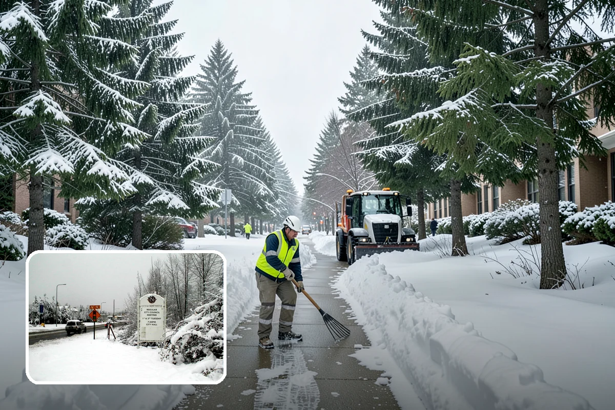 Senior Living Community Parking Lot Snow Removal in Newcastle, King County, WA - Residents and visitors cross cleared, deiced surfaces to reduce falls