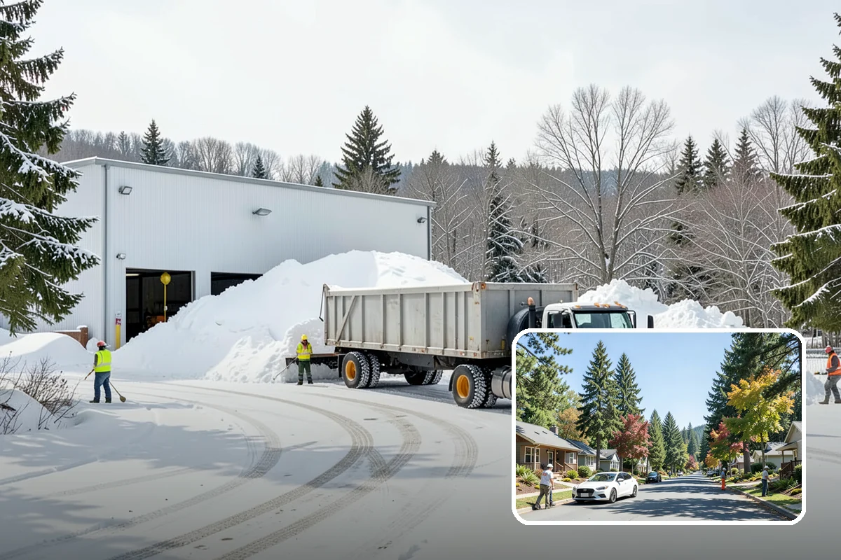 Senior Living Community Parking Lot Snow Removal in Orting, Pierce County, WA - Residents and visitors cross cleared, deiced surfaces to reduce falls