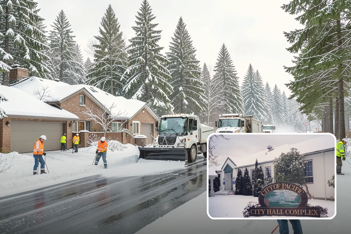 Senior Living Community Parking Lot Snow Removal in Pacific, King County, WA - Residents and visitors cross cleared, deiced surfaces to reduce falls