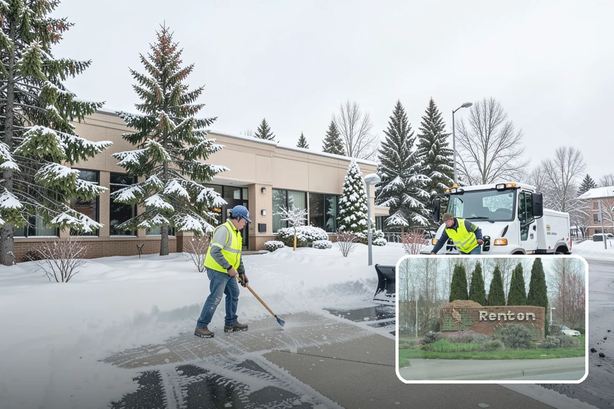 Senior Living Community Parking Lot Snow Removal in Renton, King County, WA - Residents and visitors cross cleared, deiced surfaces to reduce falls