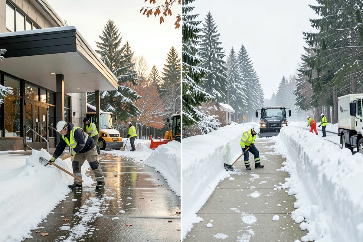 Senior Living Community Parking Lot Snow Removal in SeaTac, King County, WA - Identify ambulance routes, ADA spaces, and covered entries with staff