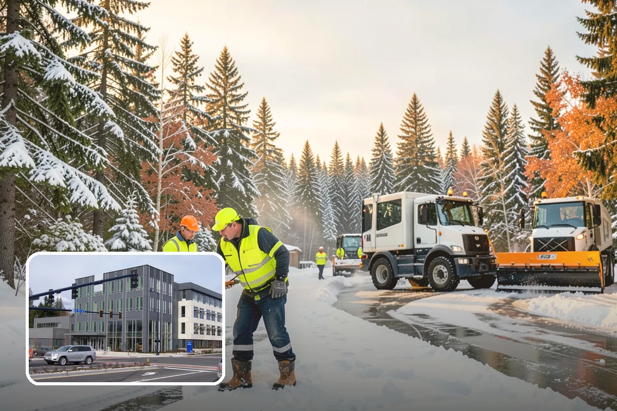 Senior Living Community Parking Lot Snow Removal in Shoreline, King County, WA - Residents and visitors cross cleared, deiced surfaces to reduce falls