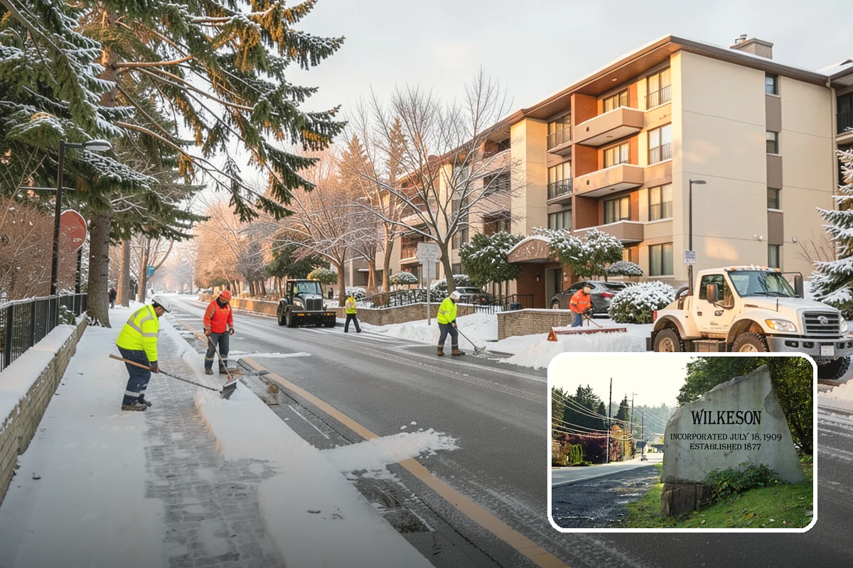 Senior Living Community Parking Lot Snow Removal in Wilkeson, Pierce County, WA - Residents and visitors cross cleared, deiced surfaces to reduce falls