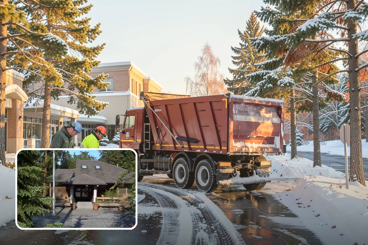 Senior Living Community Parking Lot Snow Removal in Yarrow Point, King County, WA - Residents and visitors cross cleared, deiced surfaces to reduce falls