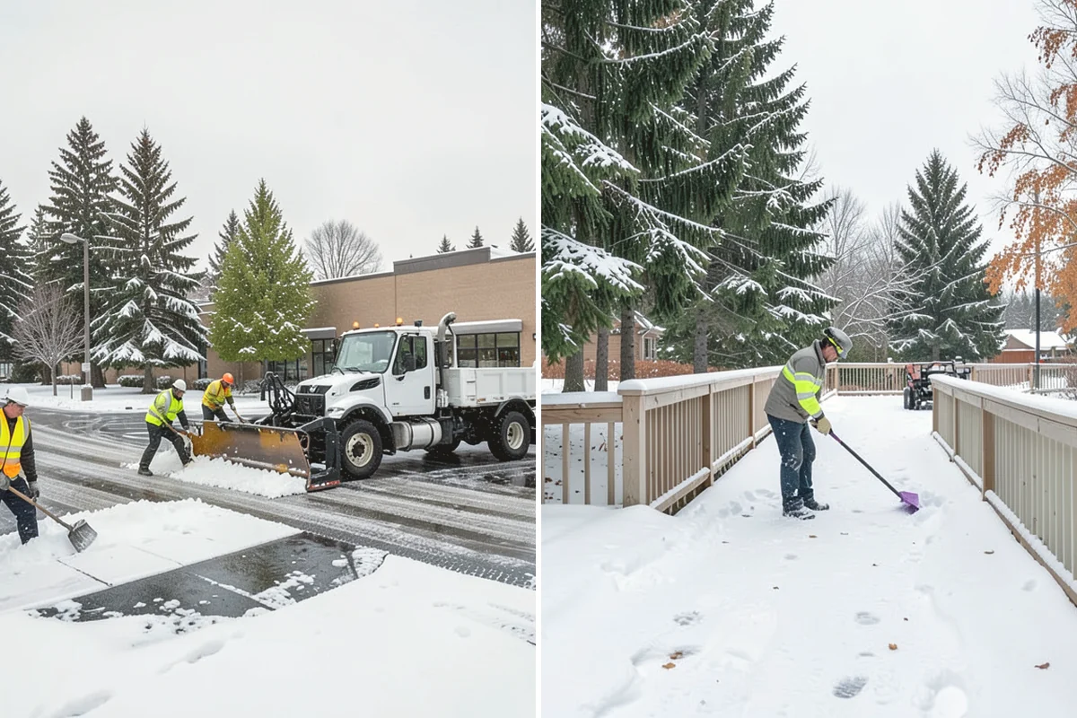 Senior Living Community Sidewalk Clearing in Black Diamond, King County, WA - Clear resident entrances and medical-transport approaches first