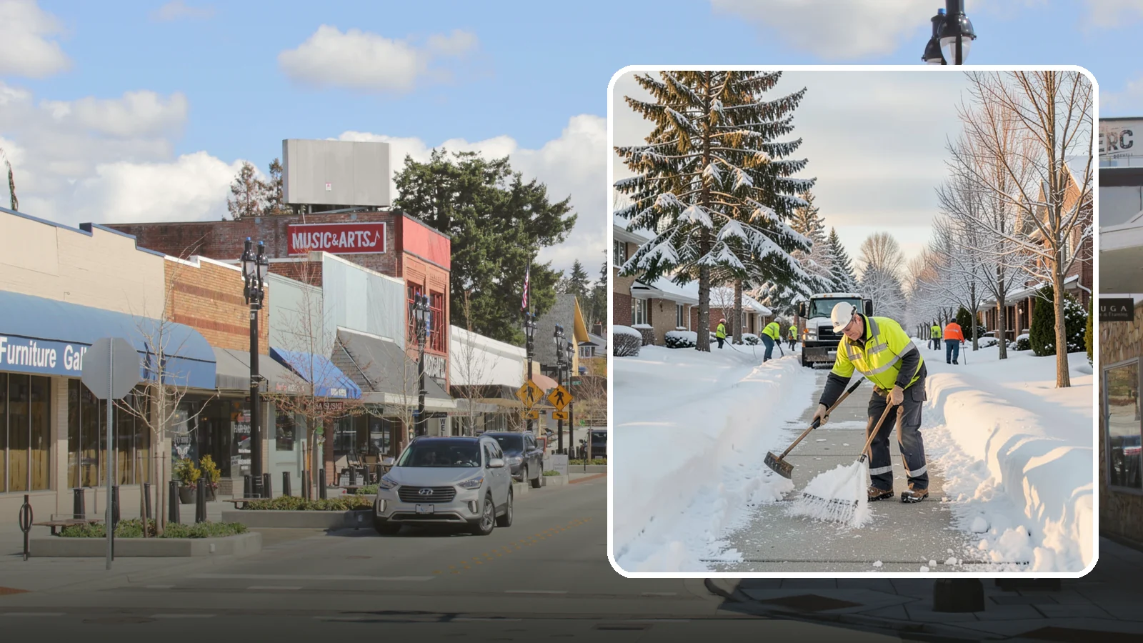 Senior Living Community Sidewalk Clearing in Bothell, King County, WA - High-priority sidewalk clearing for Western Washington senior living communities, protecting residents for whom a single fall can...