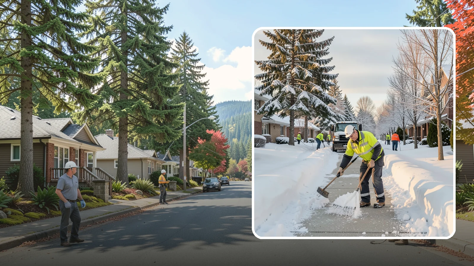 Senior Living Community Sidewalk Clearing in Hunts Point, King County, WA - High-priority sidewalk clearing for Western Washington senior living communities, protecting residents for whom a single fall can...