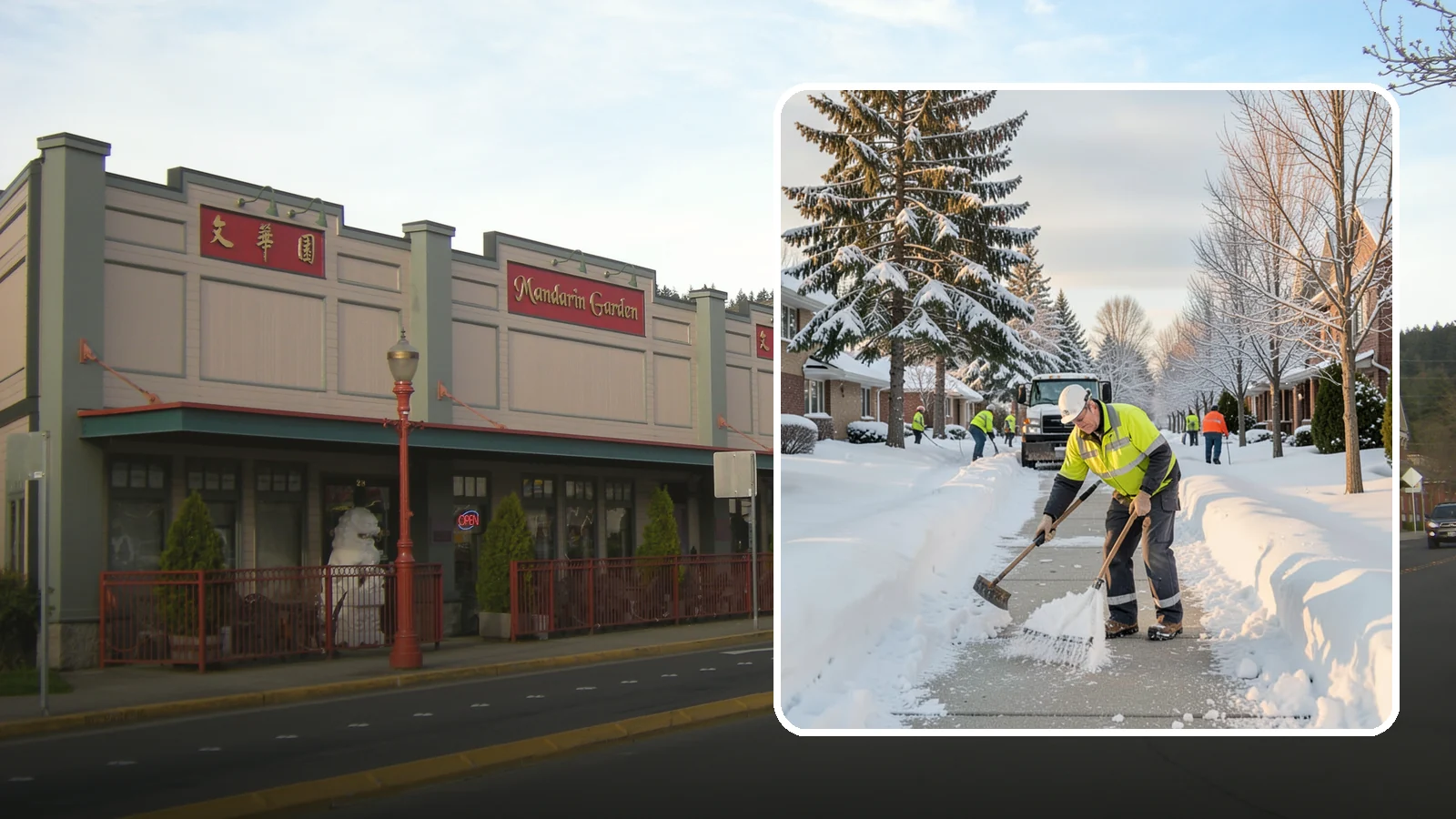Senior Living Community Sidewalk Clearing in Issaquah, King County, WA - High-priority sidewalk clearing for Western Washington senior living communities, protecting residents for whom a single fall can...