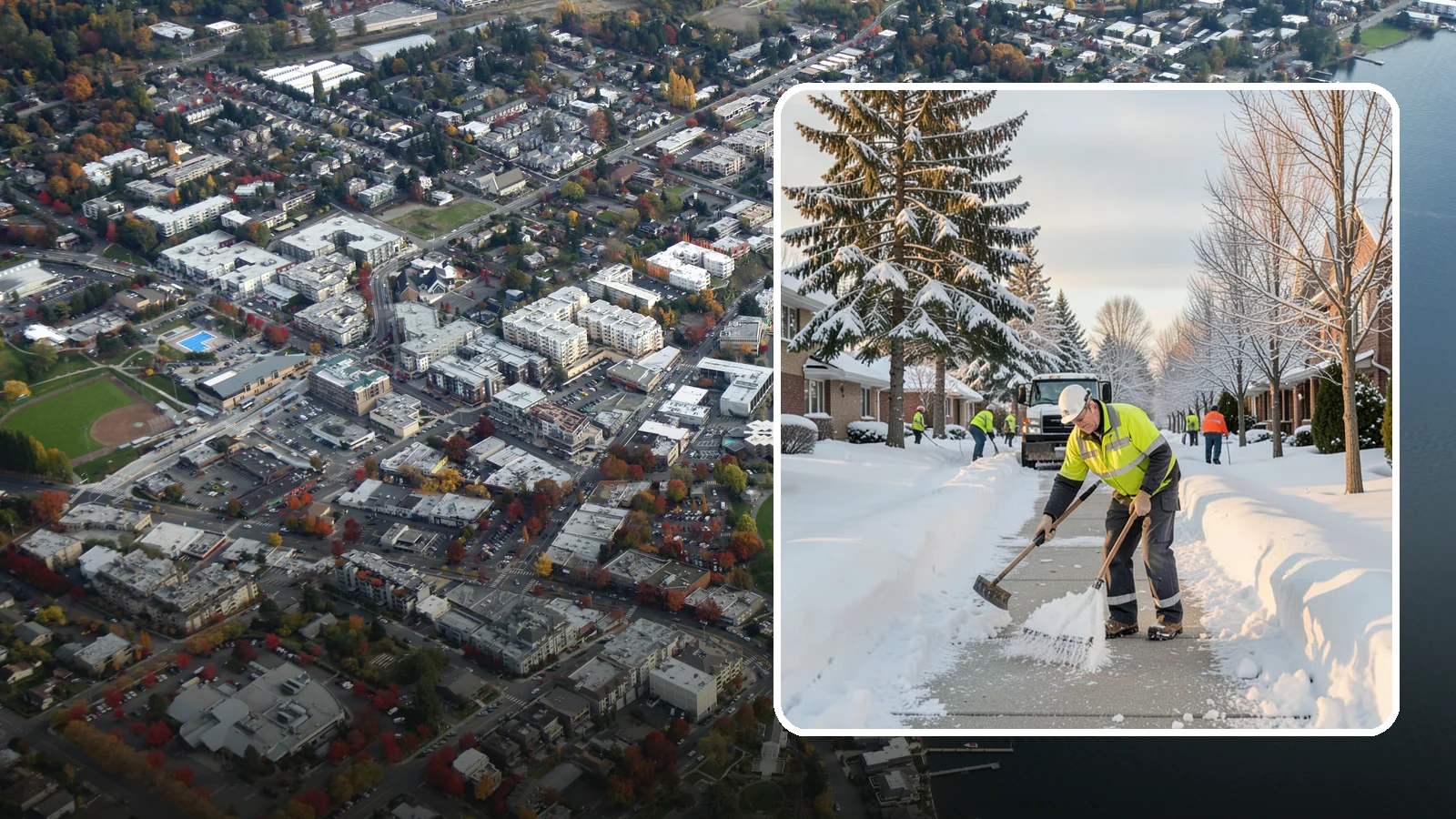 Senior Living Community Sidewalk Clearing in Kirkland, King County, WA - High-priority sidewalk clearing for Western Washington senior living communities, protecting residents for whom a single fall can...