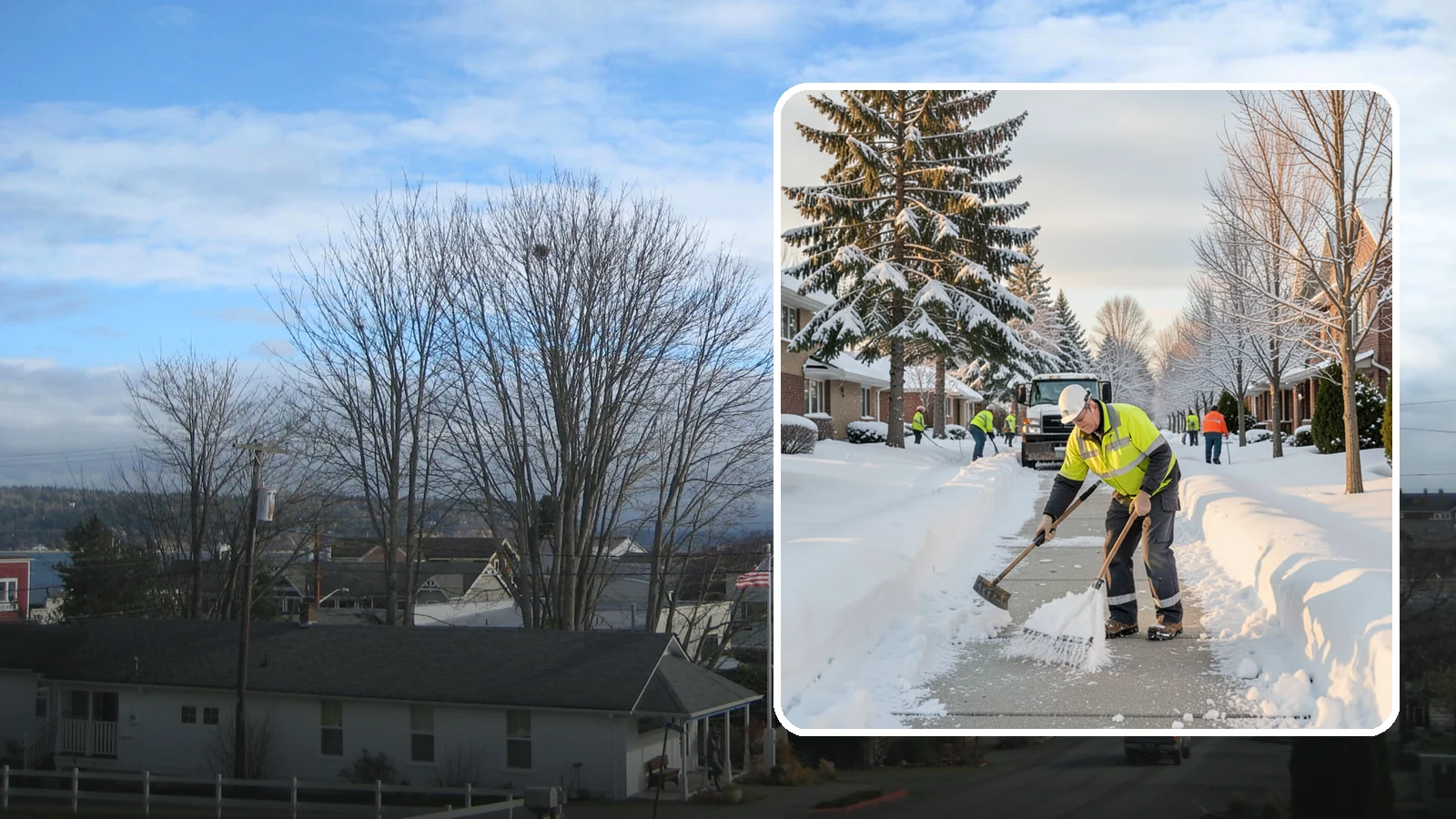 Senior Living Community Sidewalk Clearing in Langley, Island County, WA - High-priority sidewalk clearing for Western Washington senior living communities, protecting residents for whom a single fall can...