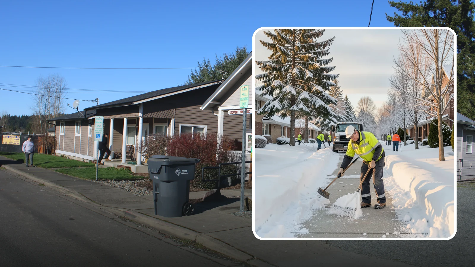 Senior Living Community Sidewalk Clearing in South Prairie, Pierce County, WA - High-priority sidewalk clearing for Western Washington senior living communities, protecting residents for whom a single fall can...