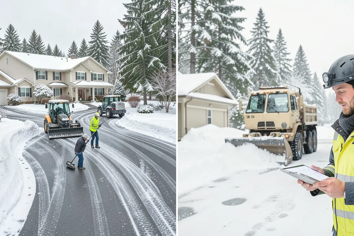 Senior Living Community Sidewalk Clearing in Tukwila, King County, WA - Clear resident entrances and medical-transport approaches first