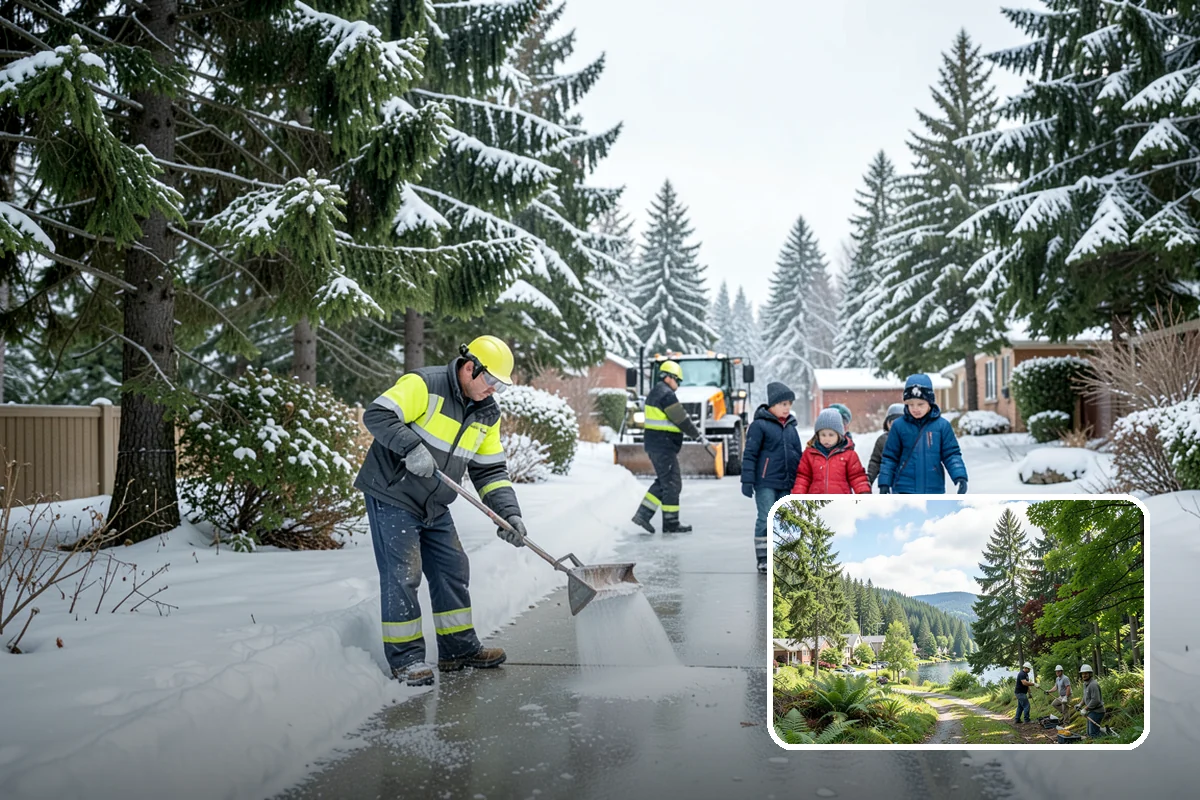 Shared Driveway Snow Removal in Lake Forest Park, King County, WA - Clears the entire shared run as a single job
