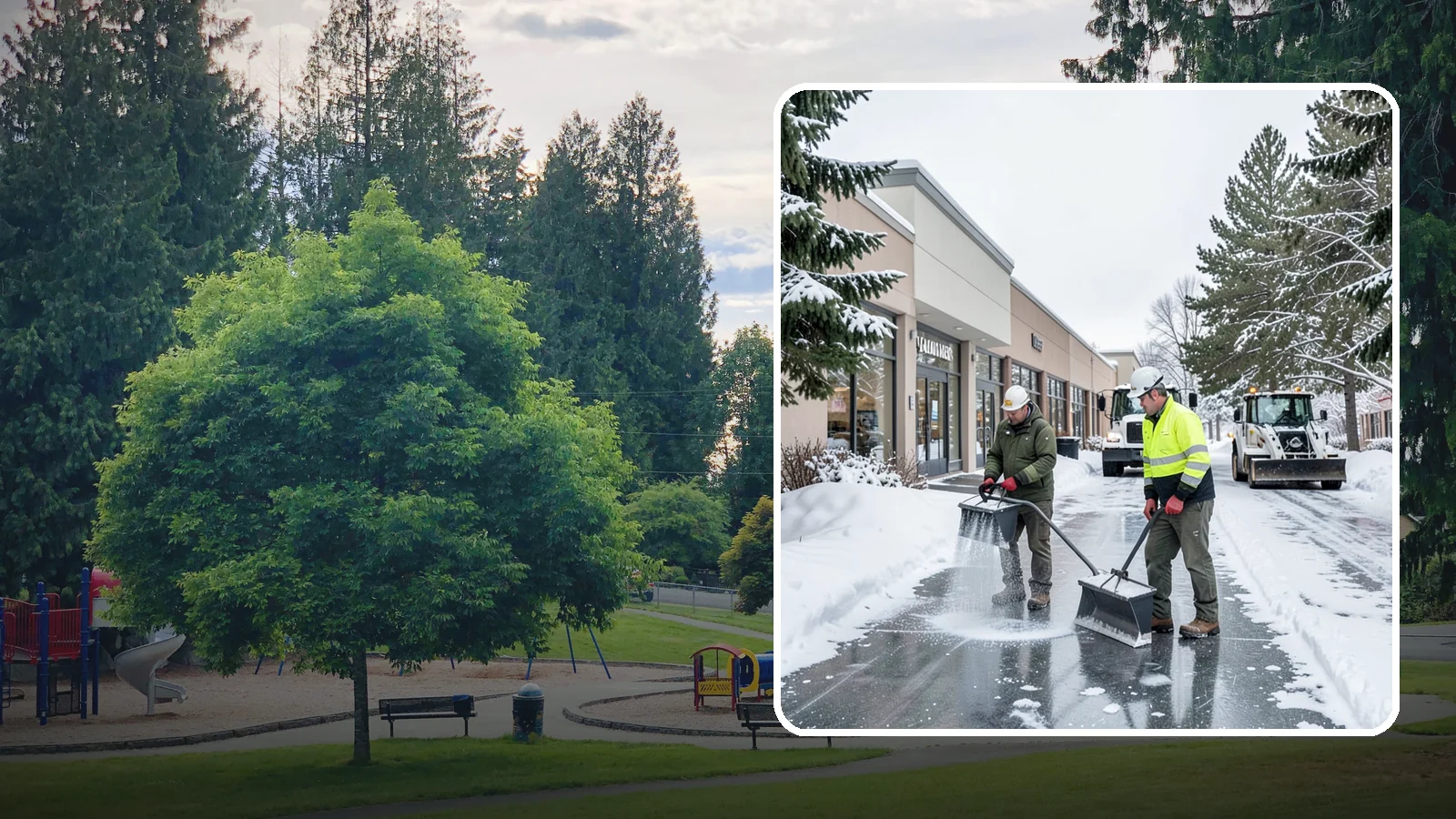 Shopping Center Deicing in Bonney Lake, Pierce County, WA - Deicing for shopping centers that keeps multi-tenant walkways, storefront aprons, and common areas safe across an entire retail...