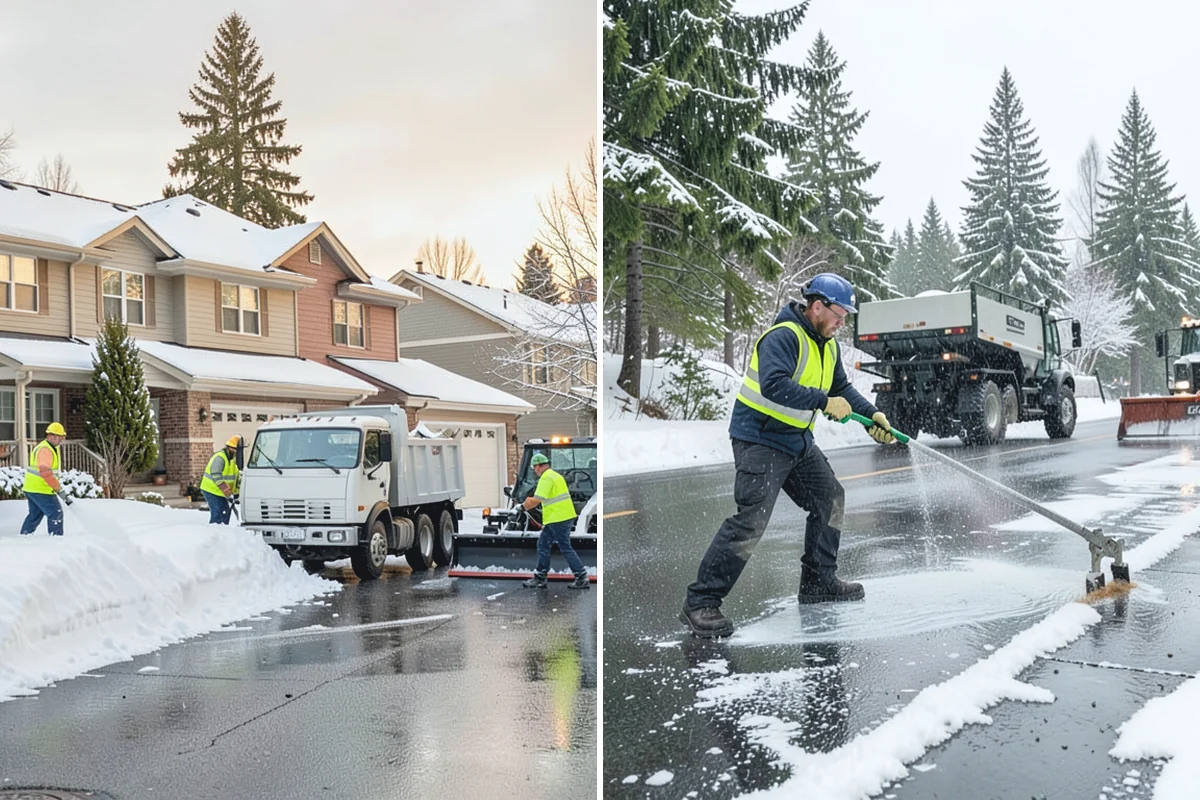 Shopping Center Deicing in Buckley, Pierce County, WA - Map tenant walkways, crosswalks, and shared entrances center-wide