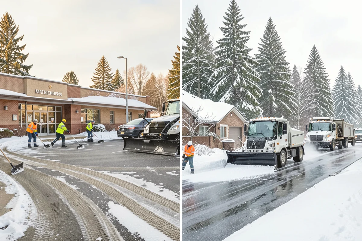 Shopping Center Deicing in Burlington, Skagit County, WA - Map tenant walkways, crosswalks, and shared entrances center-wide