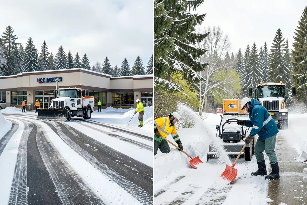 Shopping Center Deicing in Enumclaw, King County, WA - Map tenant walkways, crosswalks, and shared entrances center-wide