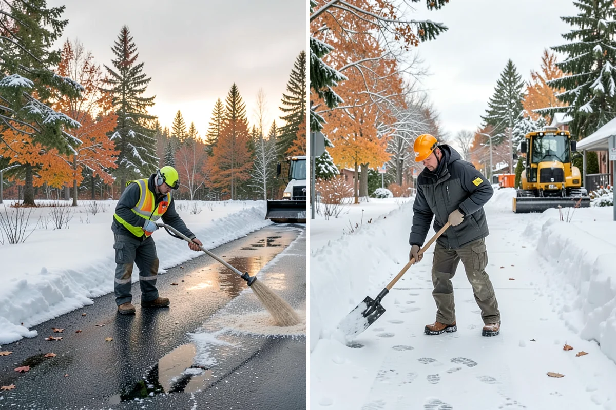 Shopping Center Deicing in Hunts Point, King County, WA - Map tenant walkways, crosswalks, and shared entrances center-wide