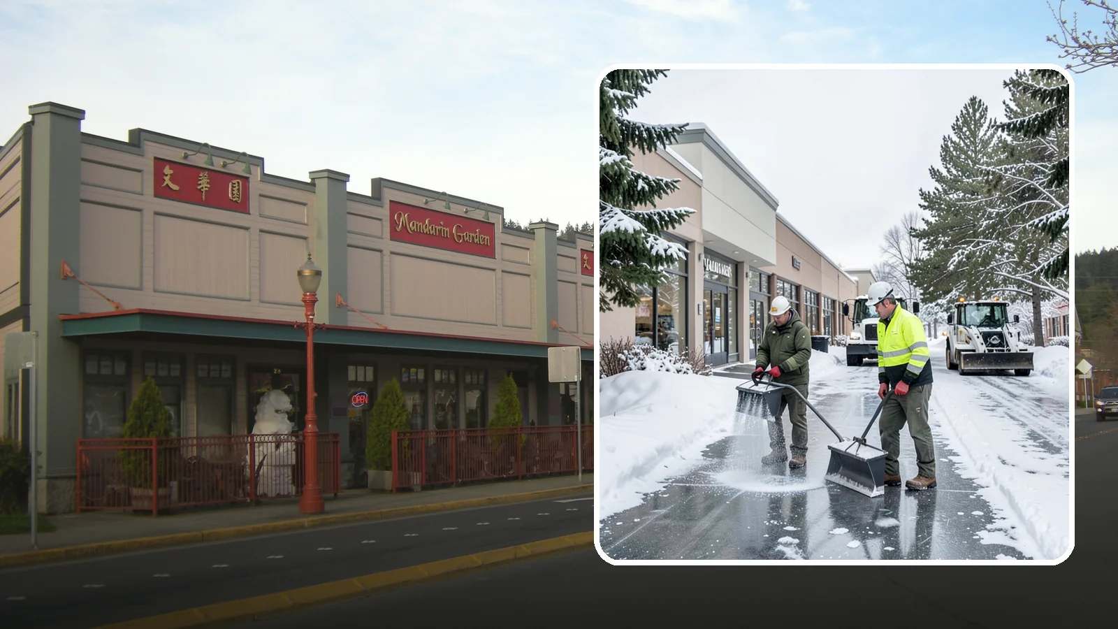 Shopping Center Deicing in Issaquah, King County, WA - Deicing for shopping centers that keeps multi-tenant walkways, storefront aprons, and common areas safe across an entire retail...