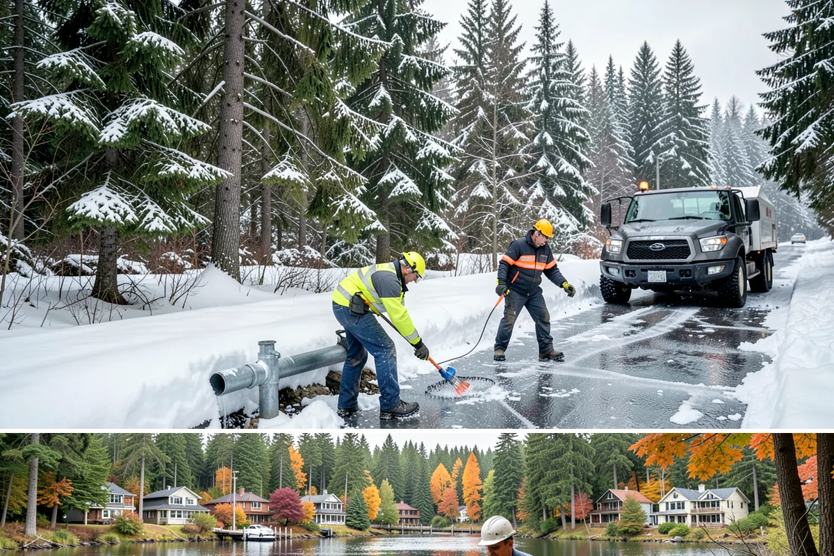 Shopping Center Deicing in La Conner, Skagit County, WA - Service runs through the winter retail season, intensifying on freezing-rain days that overlap with weekend and holiday shopping...