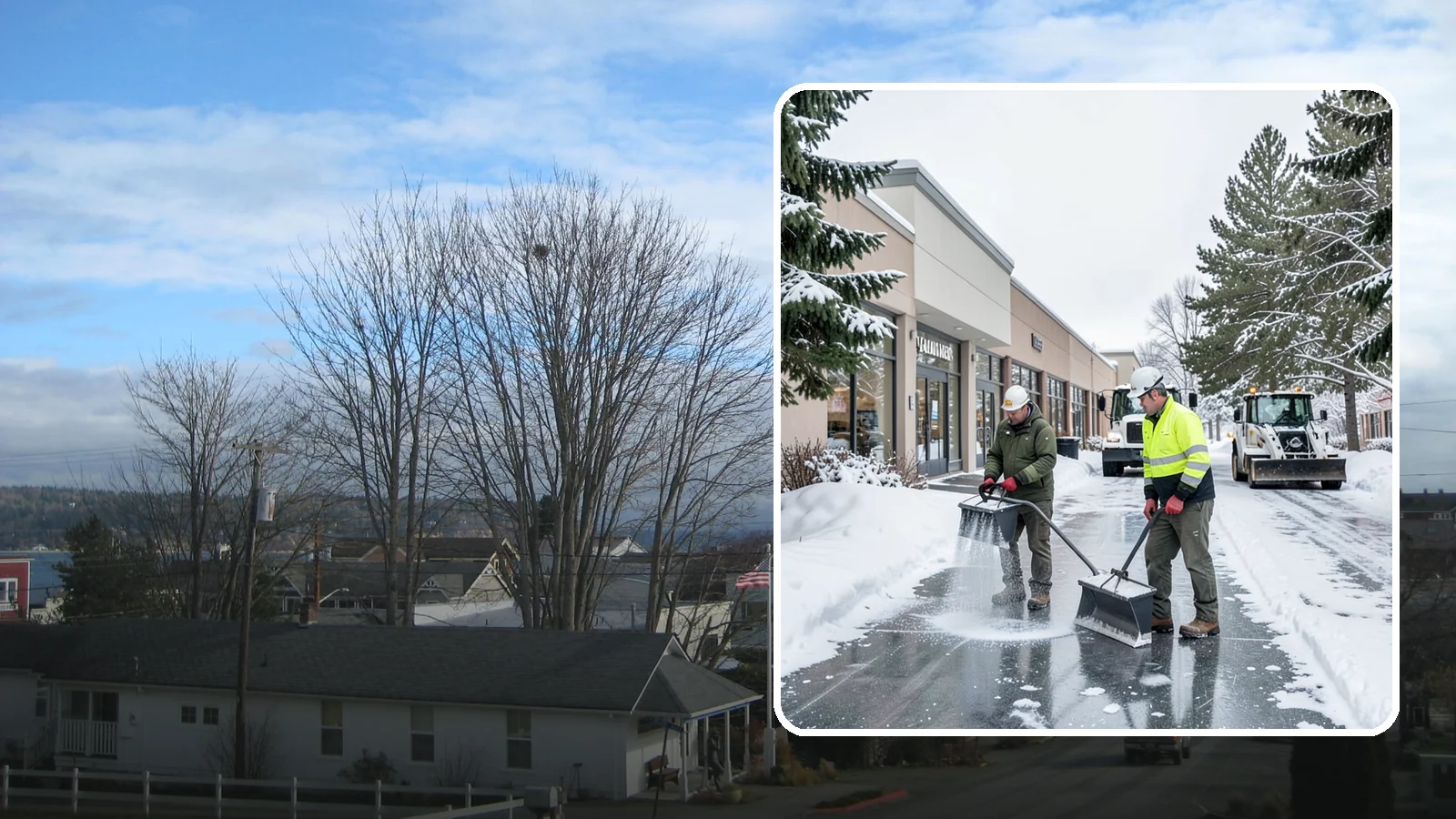 Shopping Center Deicing in Langley, Island County, WA - Deicing for shopping centers that keeps multi-tenant walkways, storefront aprons, and common areas safe across an entire retail...
