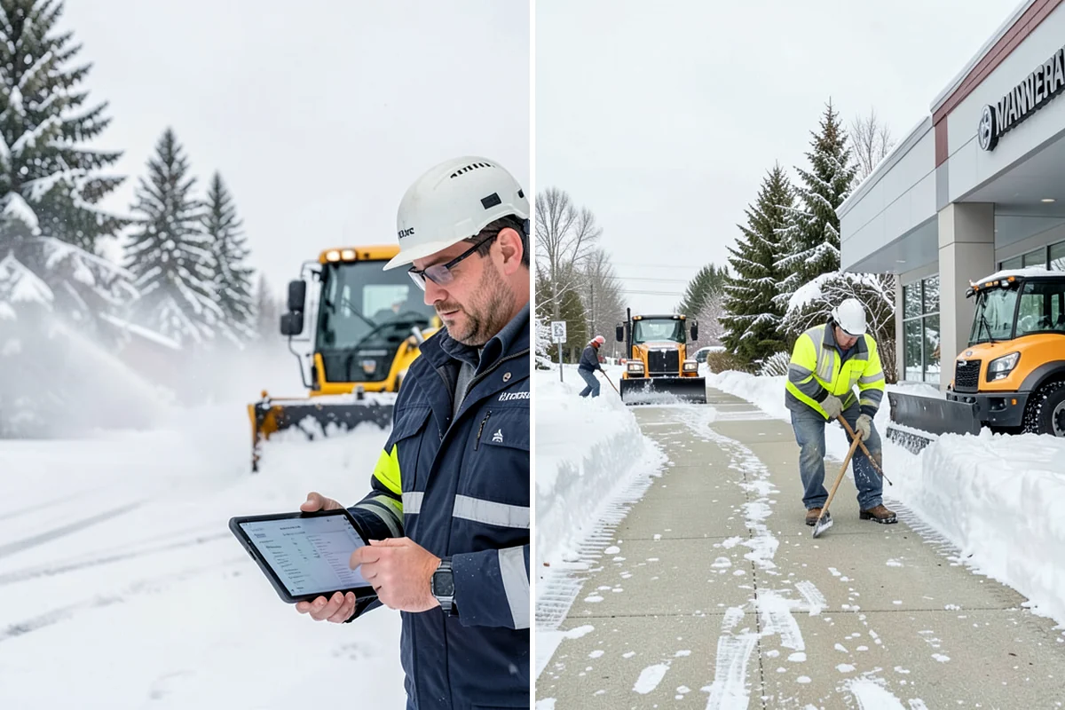 Shopping Center Deicing in Lyman, Skagit County, WA - Map tenant walkways, crosswalks, and shared entrances center-wide