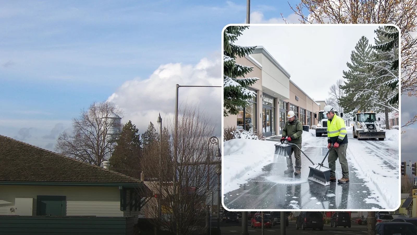 Shopping Center Deicing in Marysville, Snohomish County, WA - Deicing for shopping centers that keeps multi-tenant walkways, storefront aprons, and common areas safe across an entire retail...