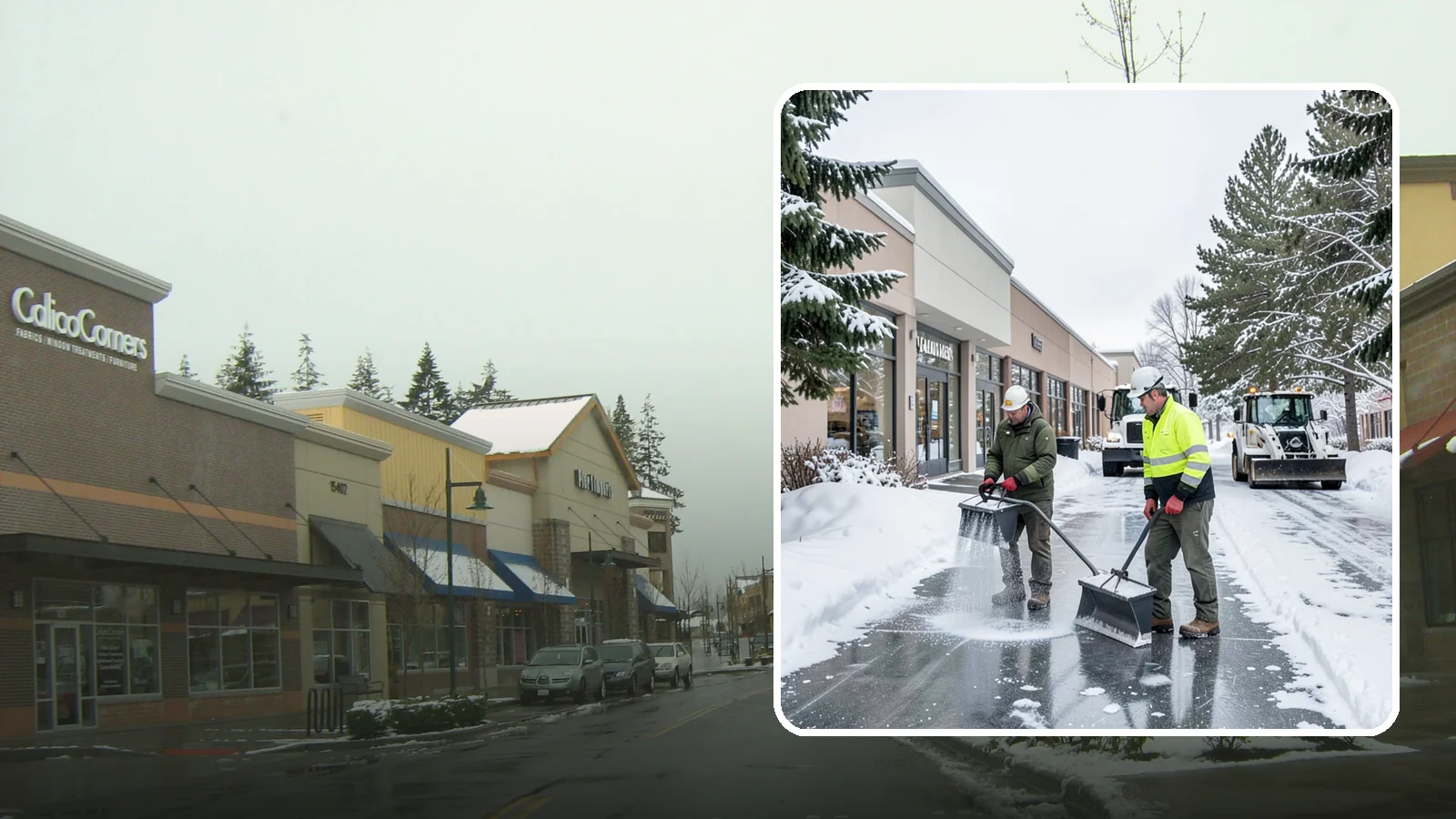 Shopping Center Deicing in Mill Creek, Snohomish County, WA - Deicing for shopping centers that keeps multi-tenant walkways, storefront aprons, and common areas safe across an entire retail...