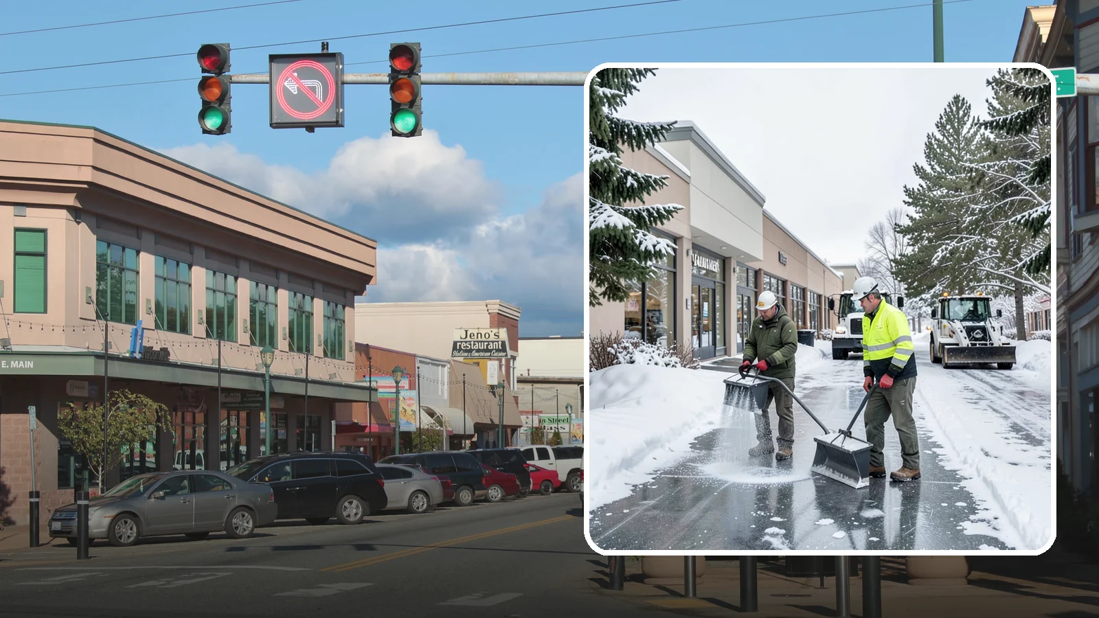 Shopping Center Deicing in Monroe, Snohomish County, WA - Deicing for shopping centers that keeps multi-tenant walkways, storefront aprons, and common areas safe across an entire retail...