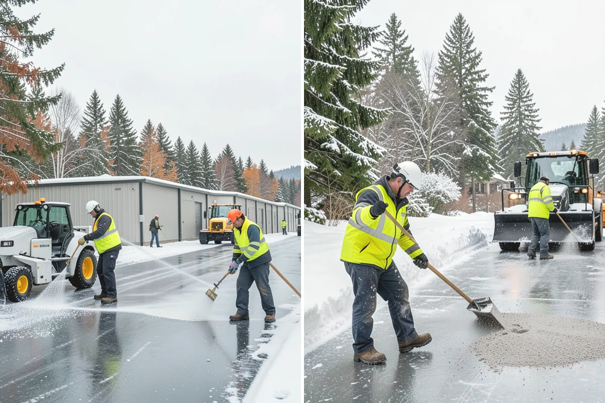 Shopping Center Deicing in Monroe, Snohomish County, WA - Map tenant walkways, crosswalks, and shared entrances center-wide