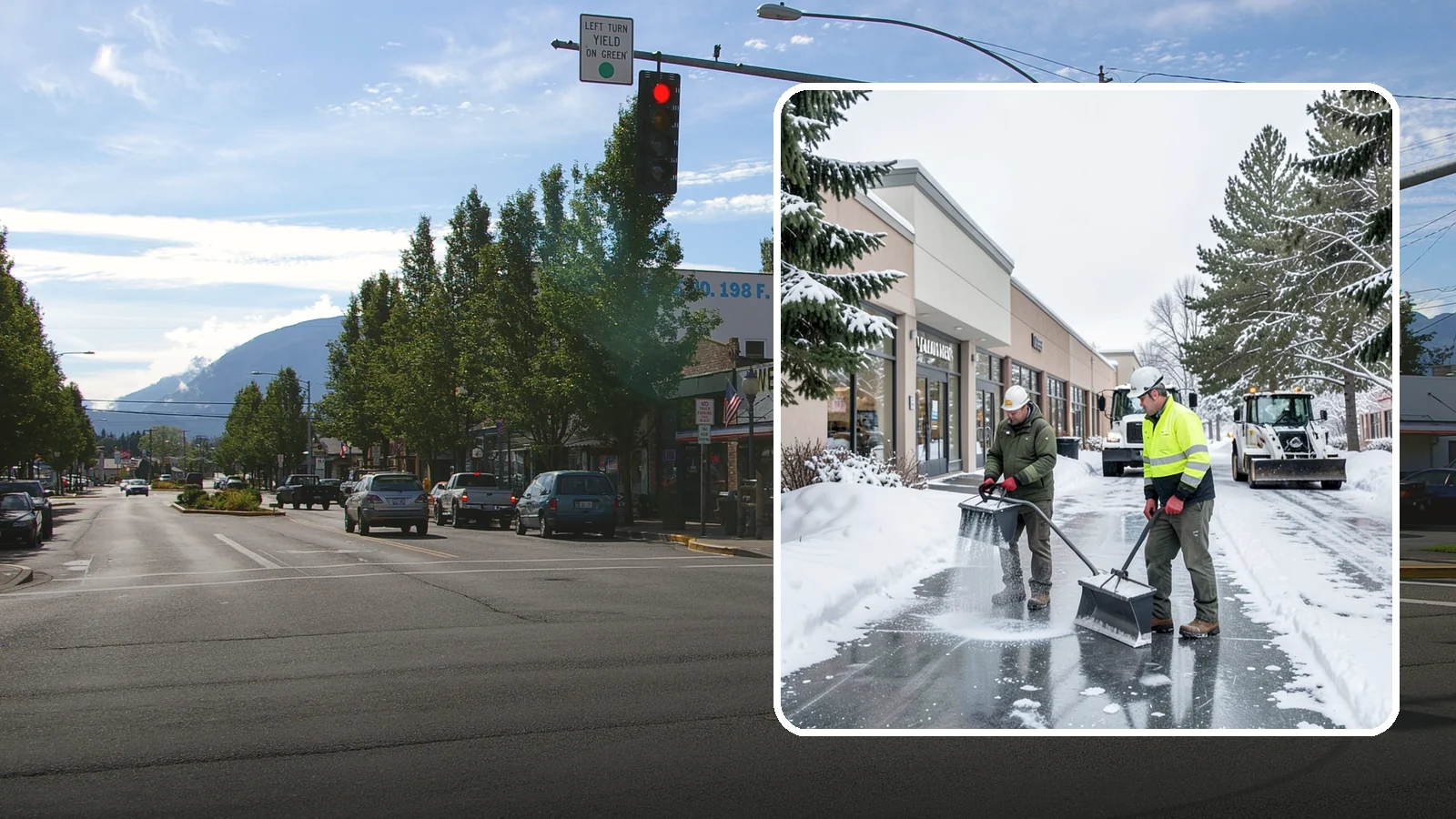 Shopping Center Deicing in North Bend, King County, WA - Deicing for shopping centers that keeps multi-tenant walkways, storefront aprons, and common areas safe across an entire retail...